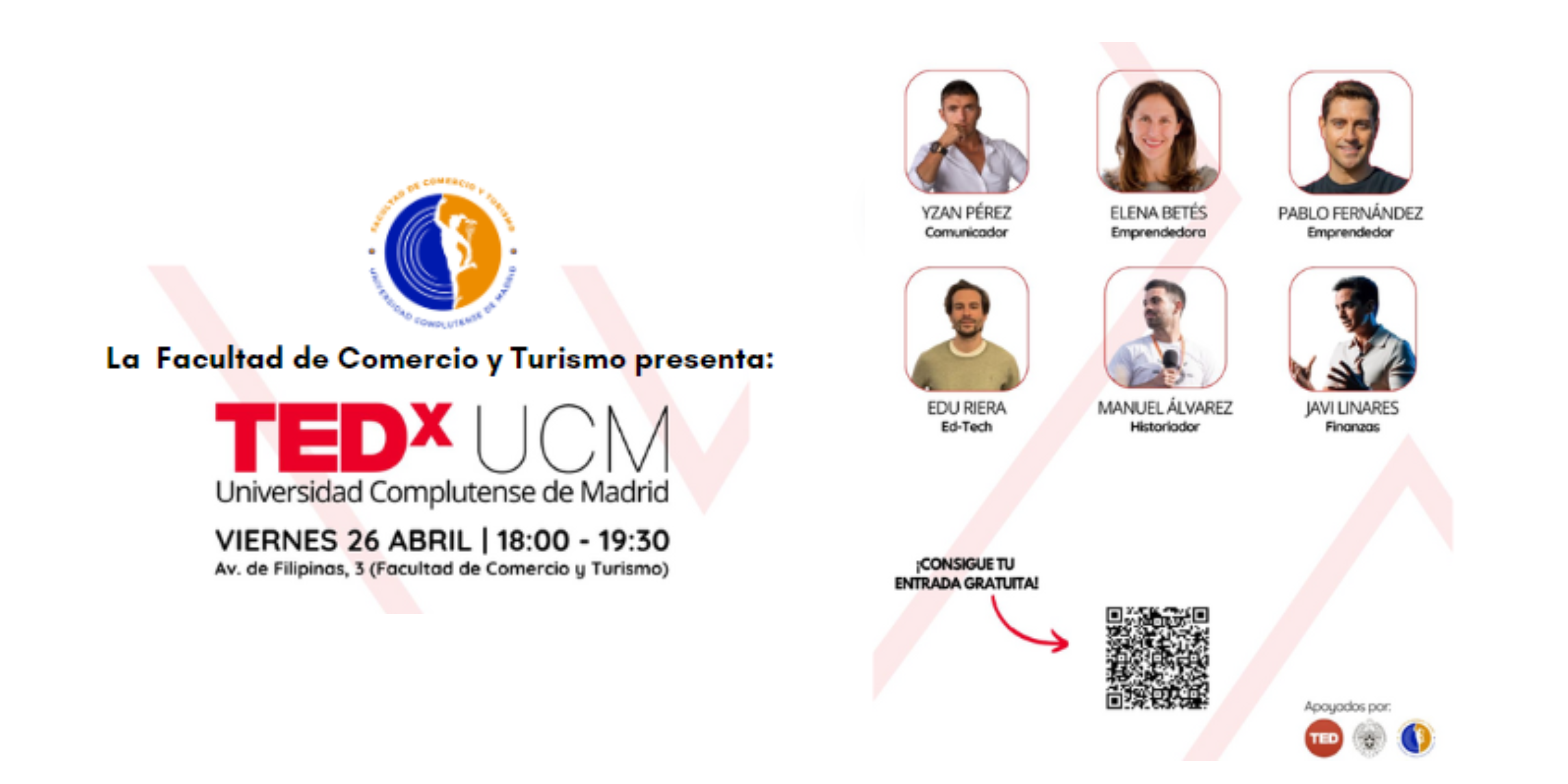 CHARLAS TEDx EN LA FACULTAD DE COMERCIO Y TURISMO. 26 DE ABRIL 18.00H. SALÓN DE ACTOS